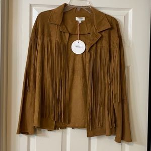 Umgee Lightweight Walnut Suede Fringe Jacket